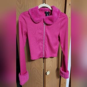 Sweet Society Hot Pink Faux Fur Zipper Girls Long-Sleeve Top